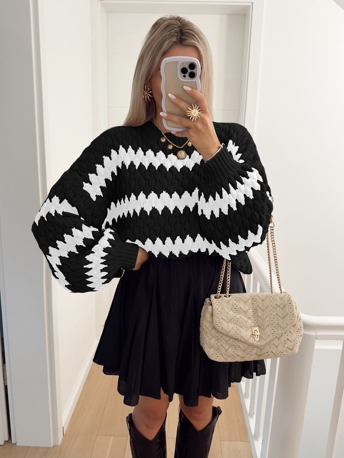 Casual Striped Pullover Sweater – Women’s Loose Knit Top