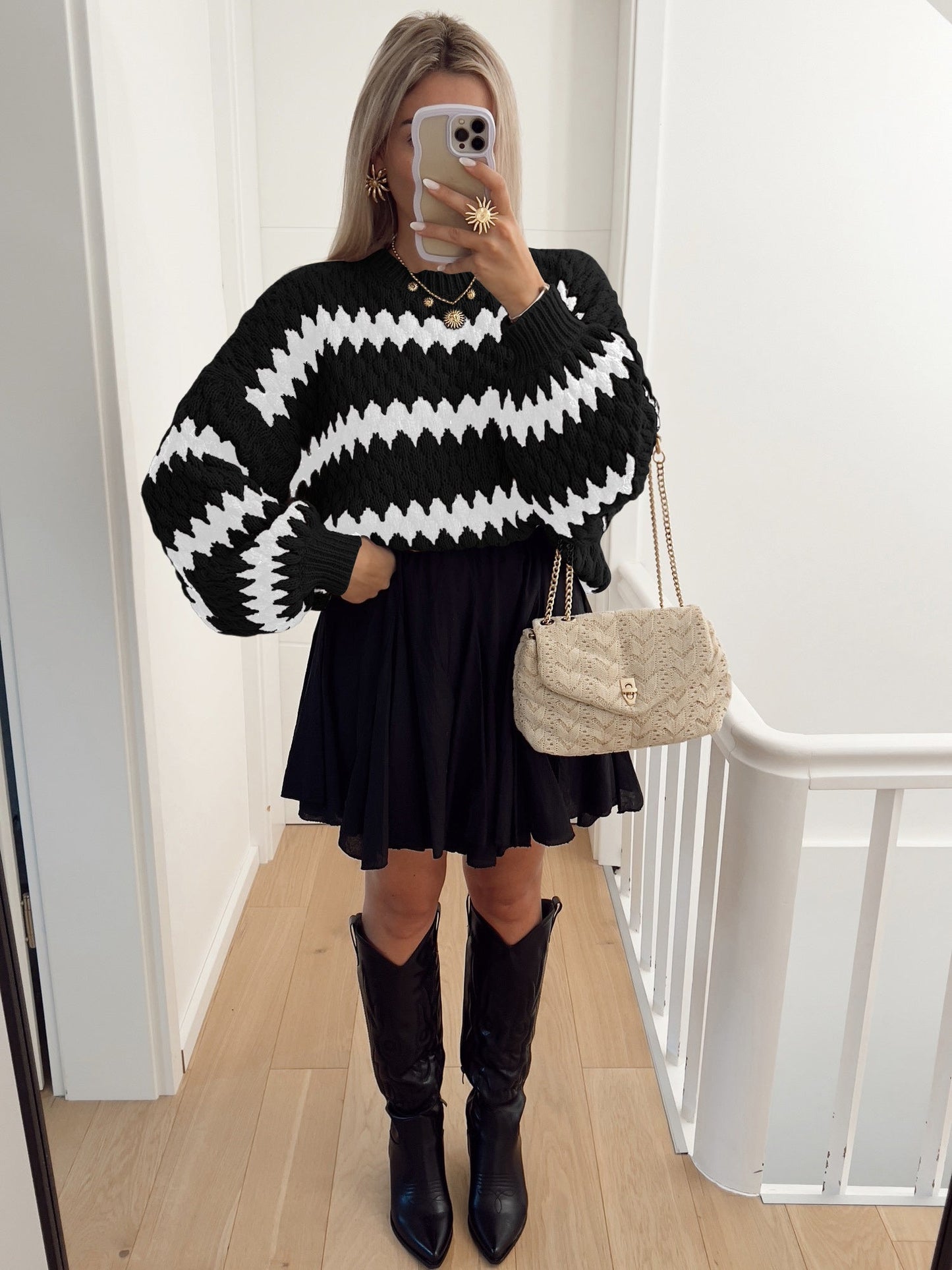 Casual Striped Pullover Sweater – Women’s Loose Knit Top