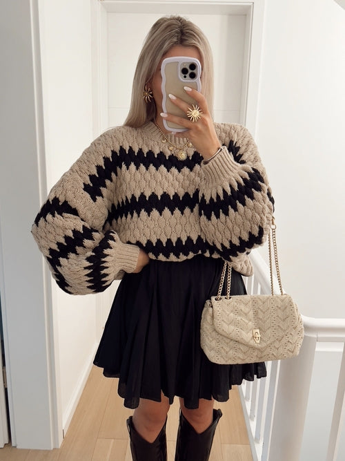 Casual Striped Pullover Sweater – Women’s Loose Knit Top