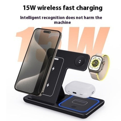 15W 3-in-1 Wireless Charger Stand – Foldable Fast Charging Station for Phone, Watch & Earbuds