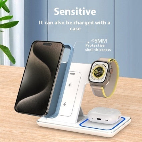 15W 3-in-1 Wireless Charger Stand – Foldable Fast Charging Station for Phone, Watch & Earbuds