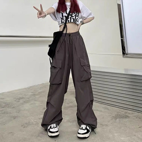 Women’s Black Cargo Jogger Pants – Wide Leg Tech Style with Drawstring Waist