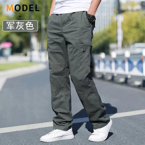 Men’s Cargo Pants – Loose Fit Straight Leg Oversized Solid Grey Trousers