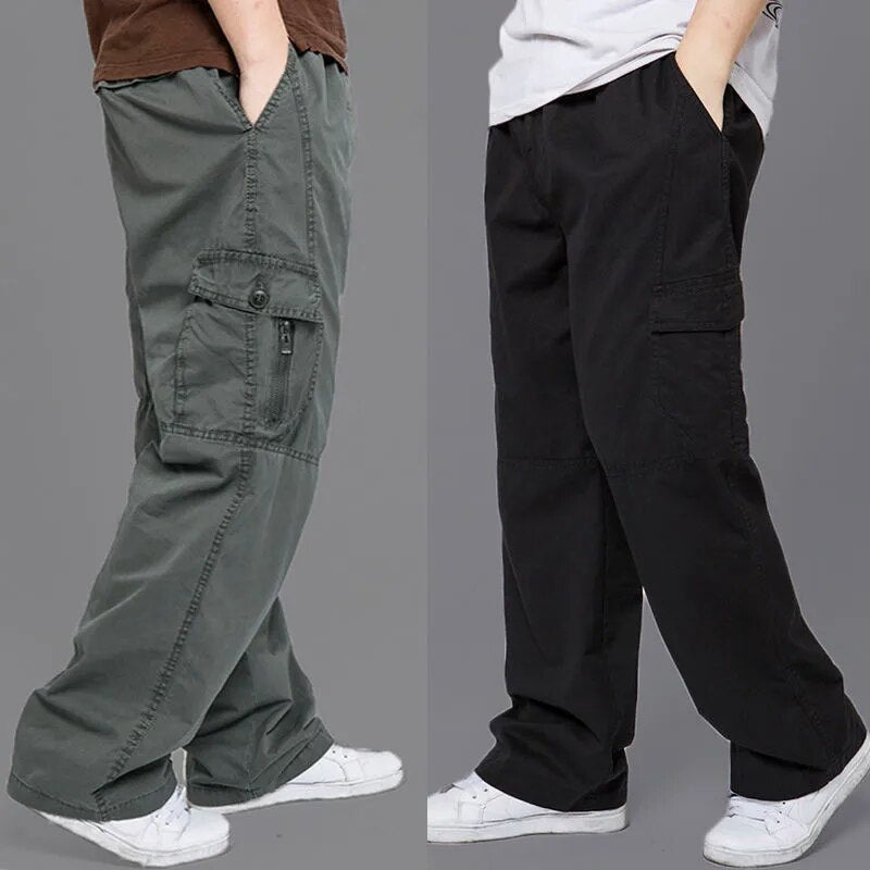 Men’s Cargo Pants – Loose Fit Straight Leg Oversized Solid Grey Trousers
