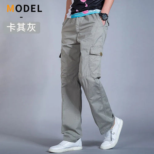 Men’s Cargo Pants – Loose Fit Straight Leg Oversized Solid Grey Trousers