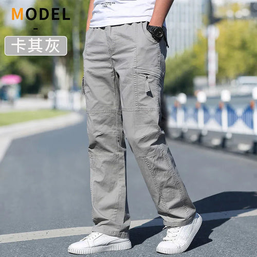 Men’s Cargo Pants – Loose Fit Straight Leg Oversized Solid Grey Trousers
