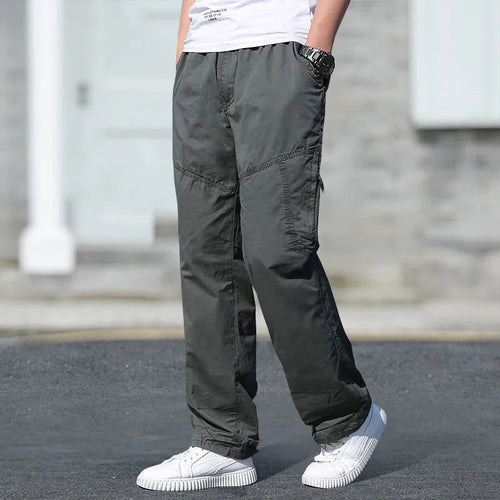 Men’s Cargo Pants – Loose Fit Straight Leg Oversized Solid Grey Trousers