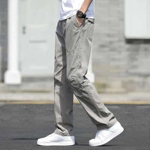Men’s Cargo Pants – Loose Fit Straight Leg Oversized Solid Grey Trousers