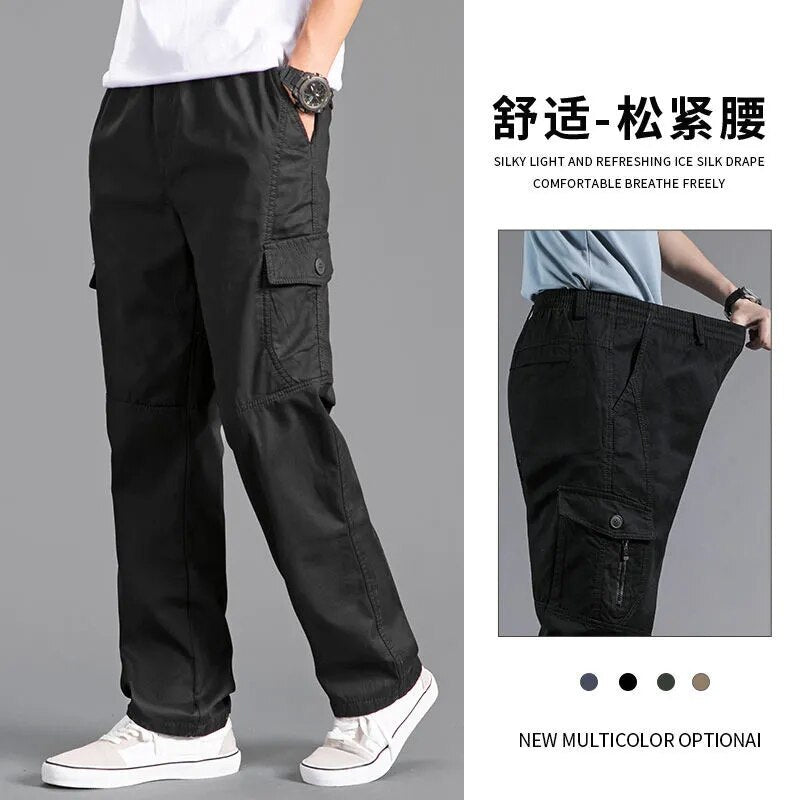 Men’s Cargo Pants – Loose Fit Straight Leg Oversized Solid Grey Trousers