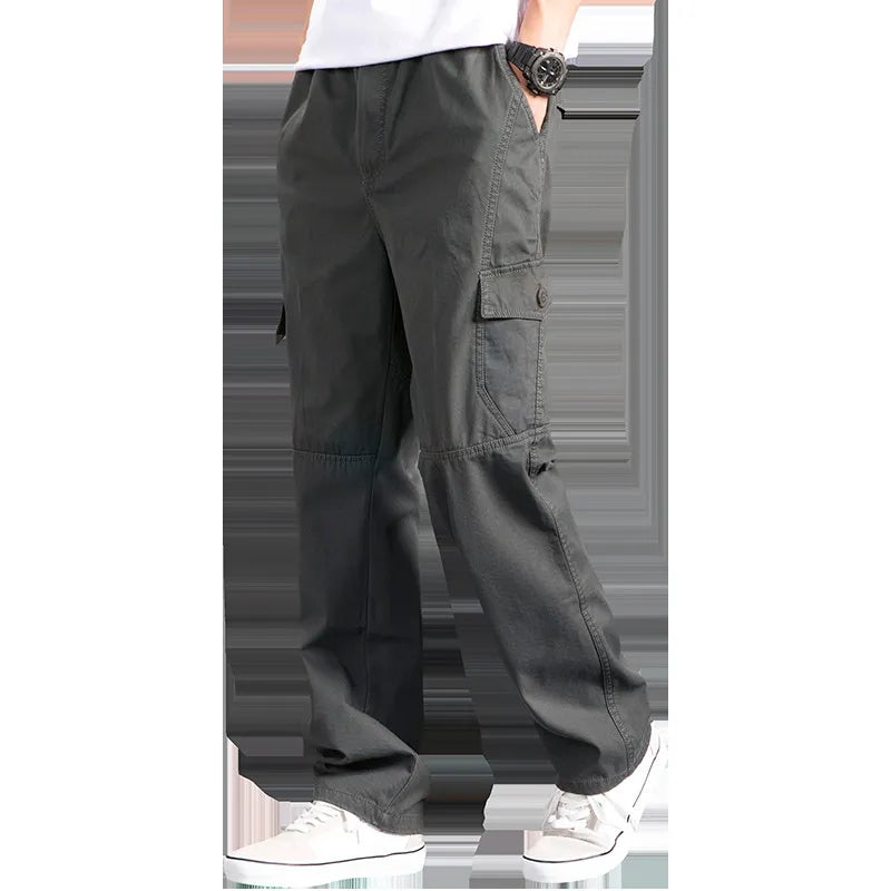 Men’s Cargo Pants – Loose Fit Straight Leg Oversized Solid Grey Trousers