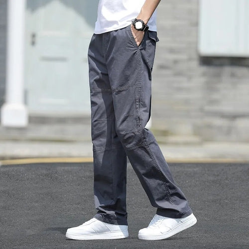Men’s Cargo Pants – Loose Fit Straight Leg Oversized Solid Grey Trousers