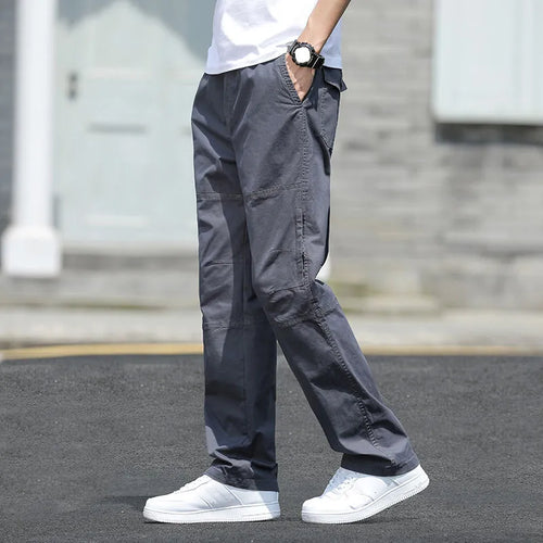 Men’s Cargo Pants – Loose Fit Straight Leg Oversized Solid Grey Trousers