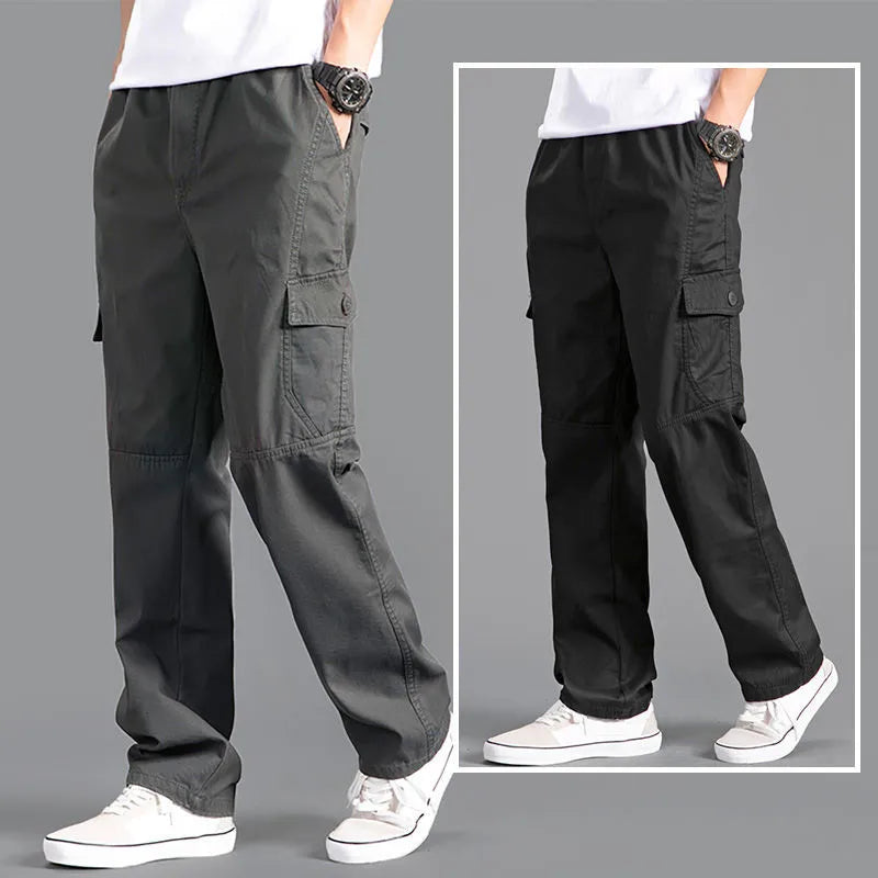 Men’s Cargo Pants – Loose Fit Straight Leg Oversized Solid Grey Trousers