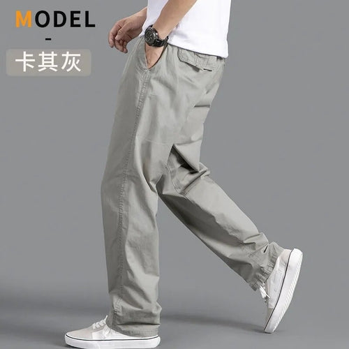 Men’s Cargo Pants – Loose Fit Straight Leg Oversized Solid Grey Trousers