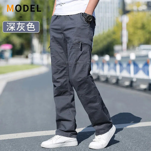 Men’s Cargo Pants – Loose Fit Straight Leg Oversized Solid Grey Trousers