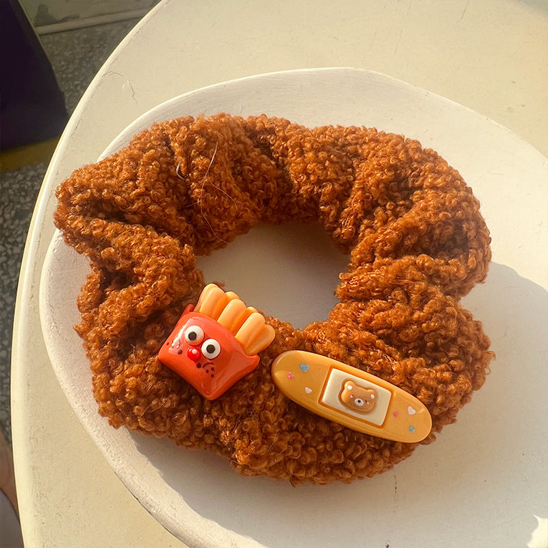 Milk Tea Frangipani Lamb Plush Hair Tie