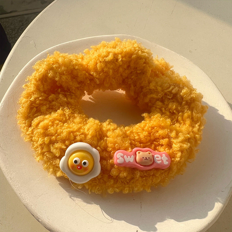 Milk Tea Frangipani Lamb Plush Hair Tie