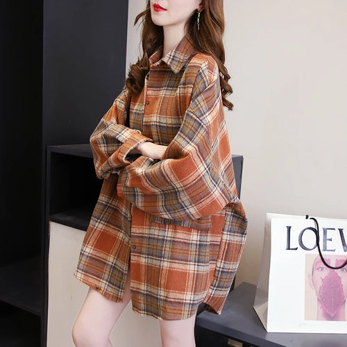 Women’s Plaid Button-Up Shirt – Long Sleeve Casual Vintage Style Top