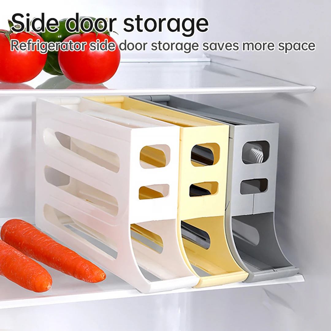 Space-Saving 4-Tier Rolling Egg Organizer for Fridge