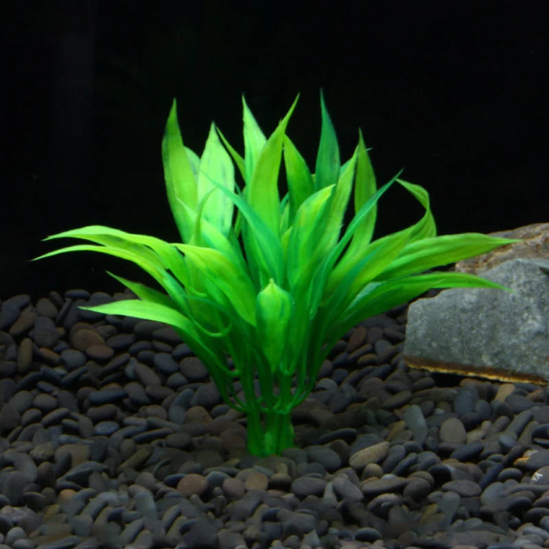 1pc Artificial Aquarium Plant – Green Plastic Water Grass (15cm)