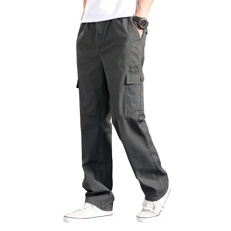 Men’s Cargo Pants – Loose Fit Straight Leg Oversized Solid Grey Trousers