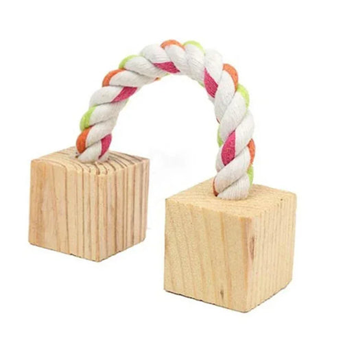 Wooden Rabbit Toy – Rolling Dumbbell with Bell for Chewing & Play