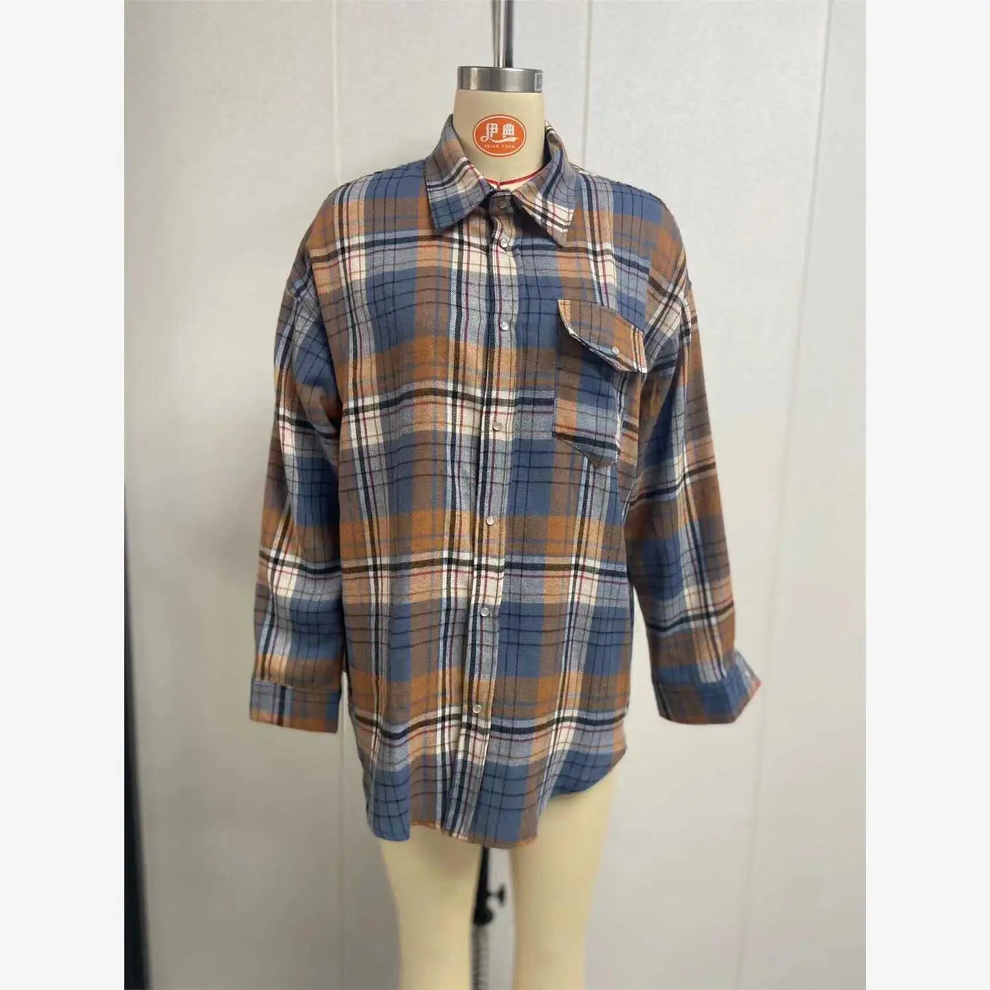 Vintage Plaid Oversized Shirt for Women, Loose Cotton Long Sleeve Button-Up Top