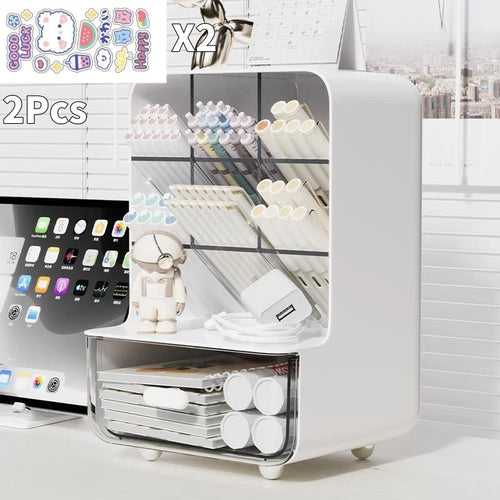 2Pcs Large Capacity Slanted Pen Holder Desk Stationery Storage Box for