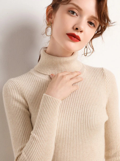 Women’s Knitted Turtleneck Sweater – Soft Cashmere-Blend Pullover for Fall & Winter