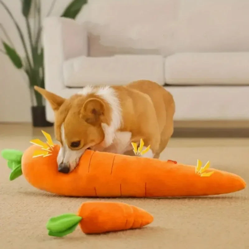 Extra Large 29.5” Carrot Dog Toy – Plush Squeaky Chew Toy for Calming & Playful Puppies and Dogs