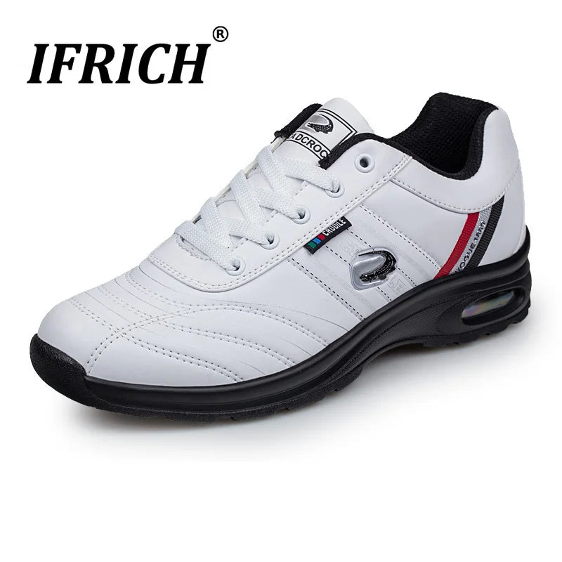 Men’s Waterproof Leather Running Shoes, Cushion Comfort Gym & Training Sneakers