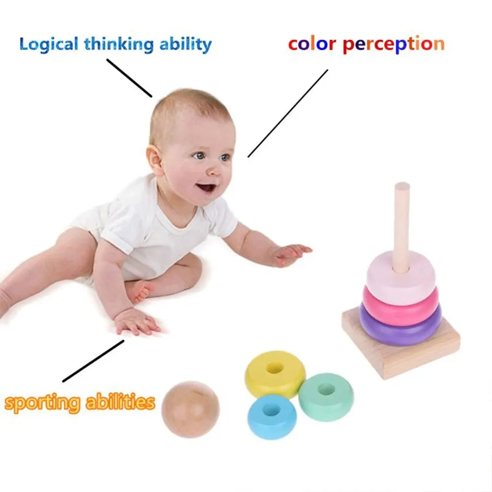 Classic Wooden Rainbow Stacker – Early Development Toy for Babies
