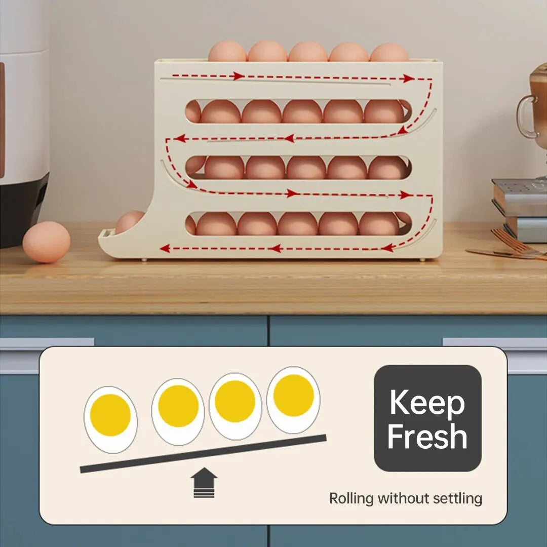 Space-Saving 4-Tier Rolling Egg Organizer for Fridge