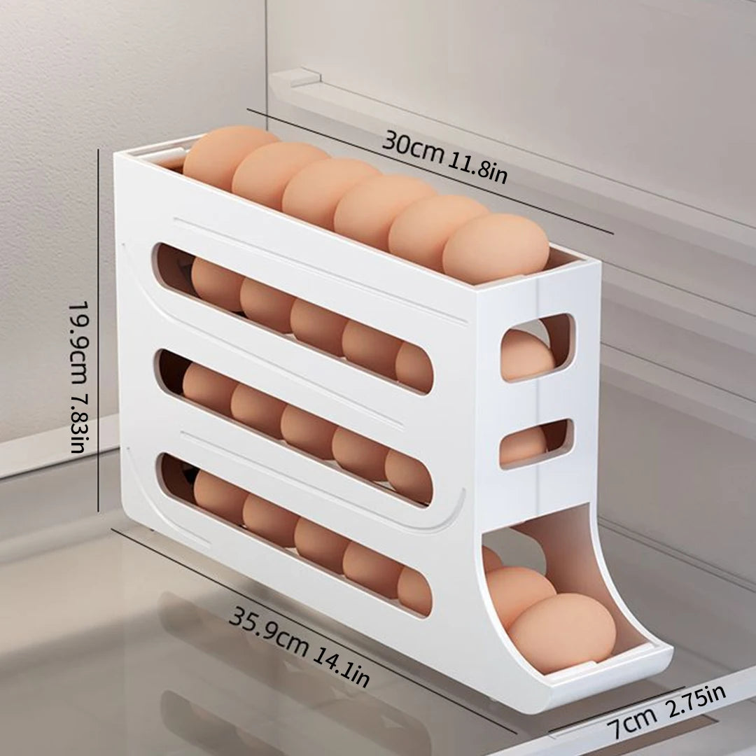 Space-Saving 4-Tier Rolling Egg Organizer for Fridge
