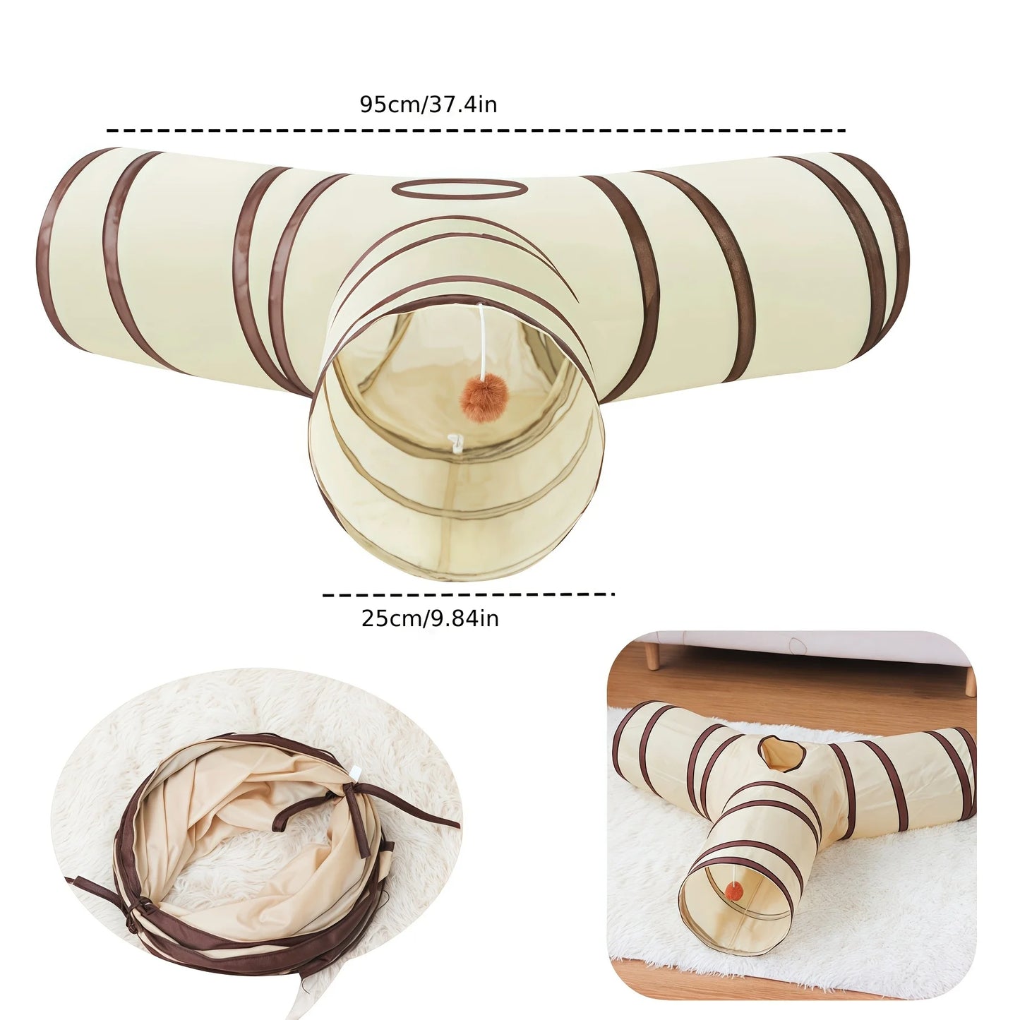 Foldable Cat Tunnel – Easy-to-Store Striped Play Toy for Cats