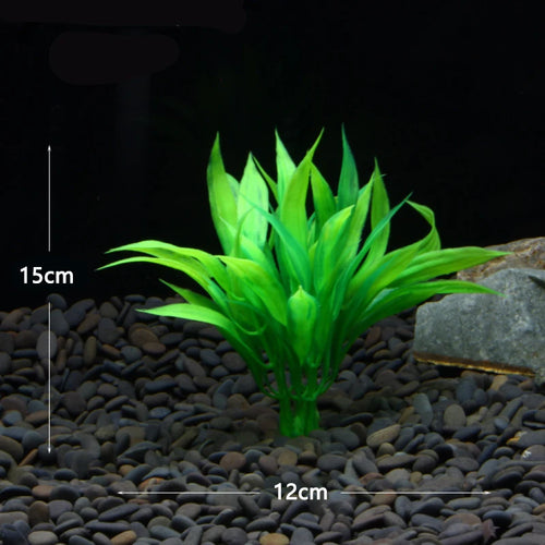 1pc Artificial Aquarium Plant – Green Plastic Water Grass (15cm)