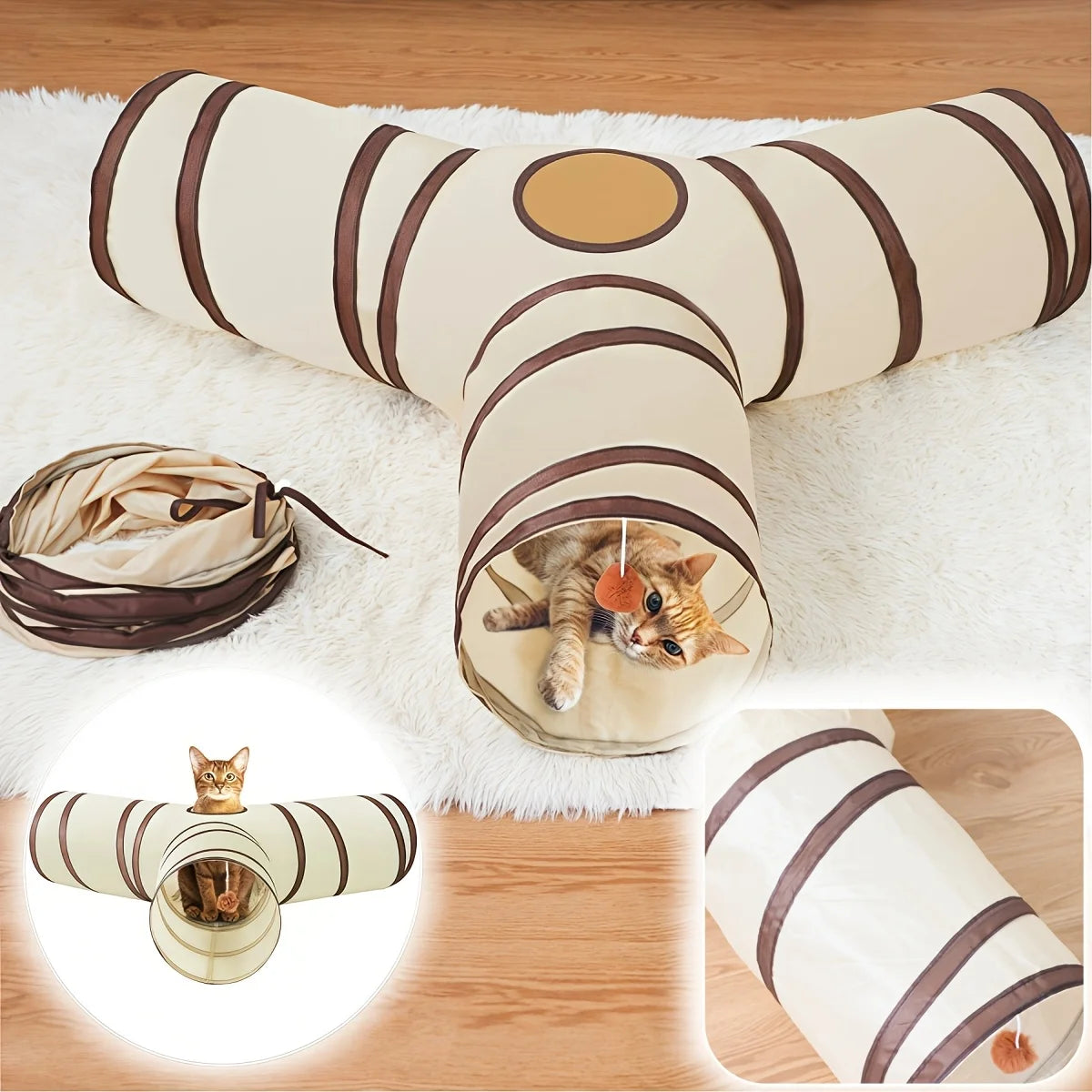 Foldable Cat Tunnel – Easy-to-Store Striped Play Toy for Cats