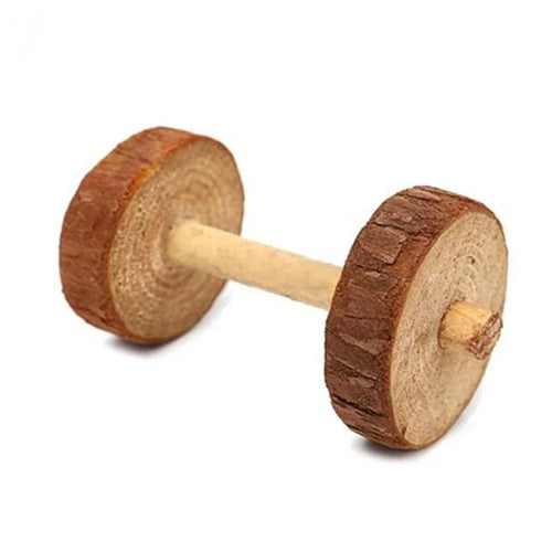 Wooden Rabbit Toy – Rolling Dumbbell with Bell for Chewing & Play