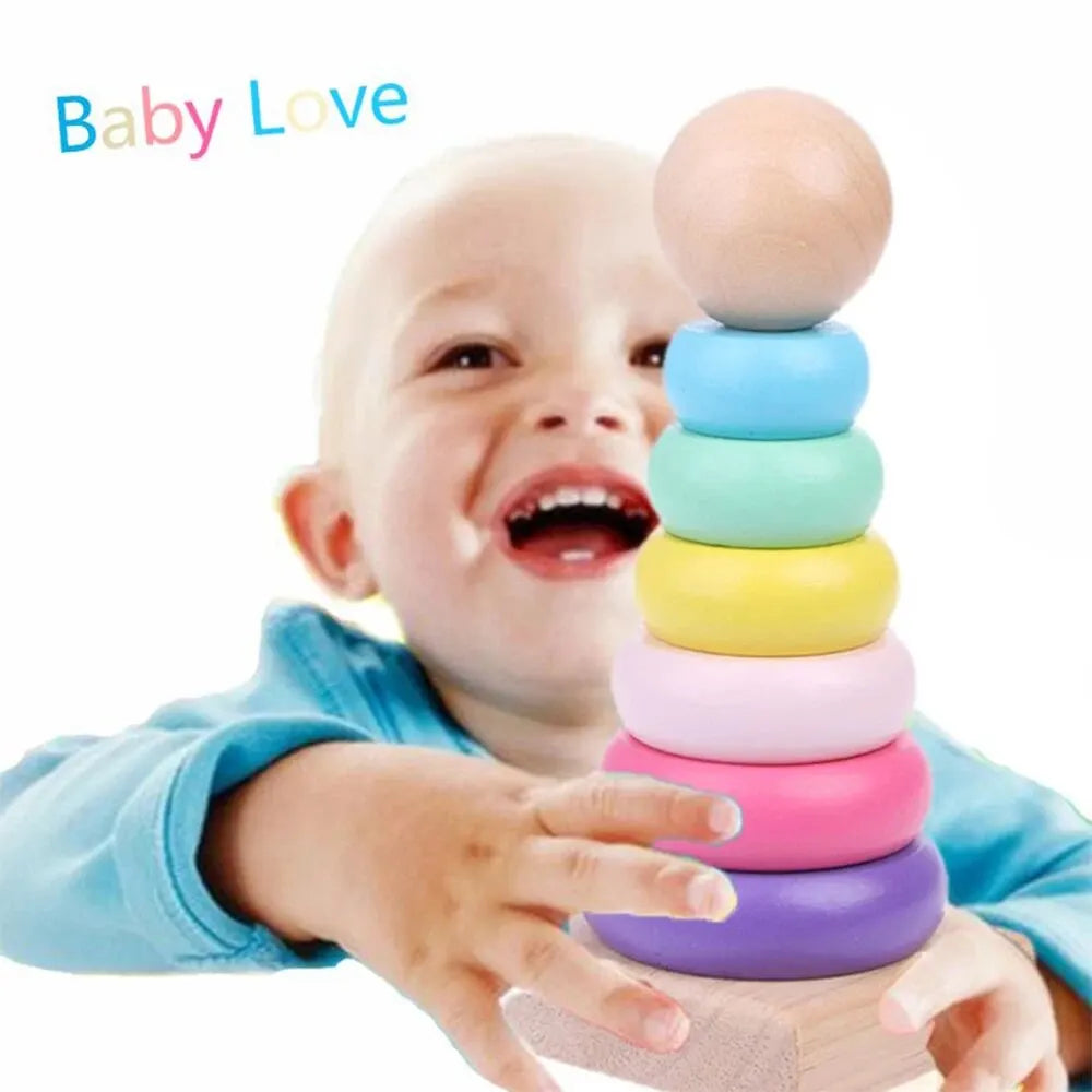 Classic Wooden Rainbow Stacker – Early Development Toy for Babies
