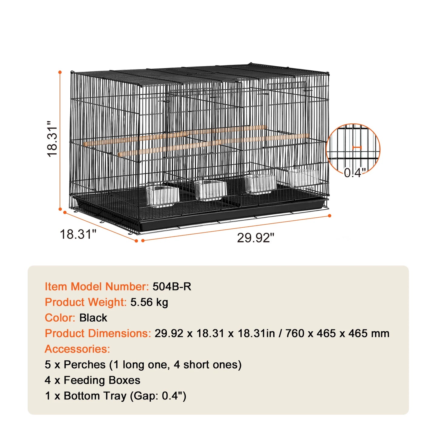 30-Inch Stackable Flight Bird Cage with Divider, Handle & Perch, Portable Travel Birdcage for Small Birds