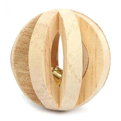 Wooden Rabbit Toy – Rolling Dumbbell with Bell for Chewing & Play