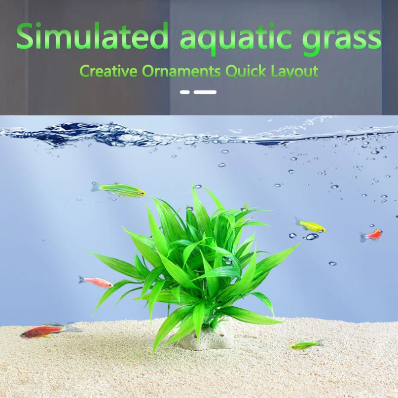 1pc Artificial Aquarium Plant – Green Plastic Water Grass (15cm)