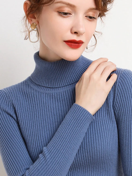 Women’s Knitted Turtleneck Sweater – Soft Cashmere-Blend Pullover for Fall & Winter