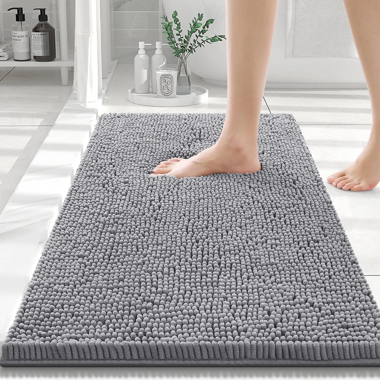 Olanly Chenille Bathroom Rug, Non-Slip, Soft & Machine Washable Mat with PVC Backing