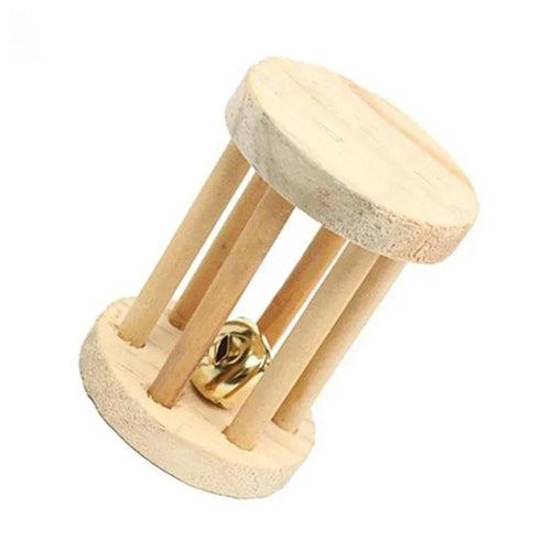 Wooden Rabbit Toy – Rolling Dumbbell with Bell for Chewing & Play