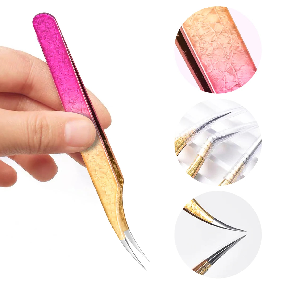 5Pcs Eyelash Tweezers Set, Precision Stainless Steel Tools for Lash Extensions