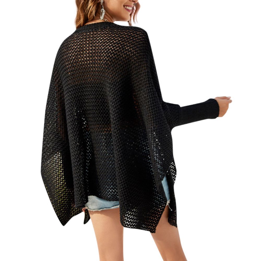 Women’s Open Knit Sweater – Boxy Batwing Loose Fit Pullover