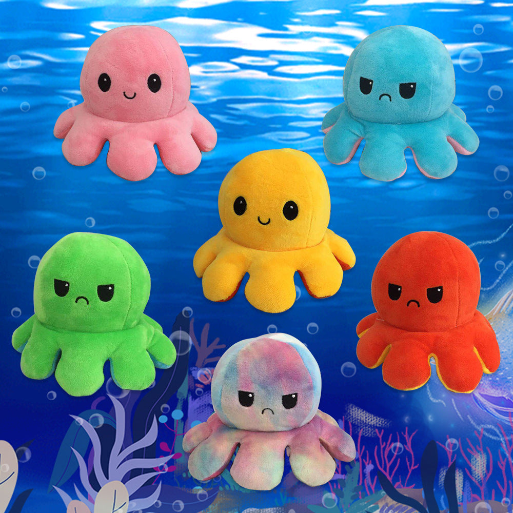 Reversible Octopus Plush Toy – Double-Sided Flip Stuffed Animal, Cute & Soft Mood Doll