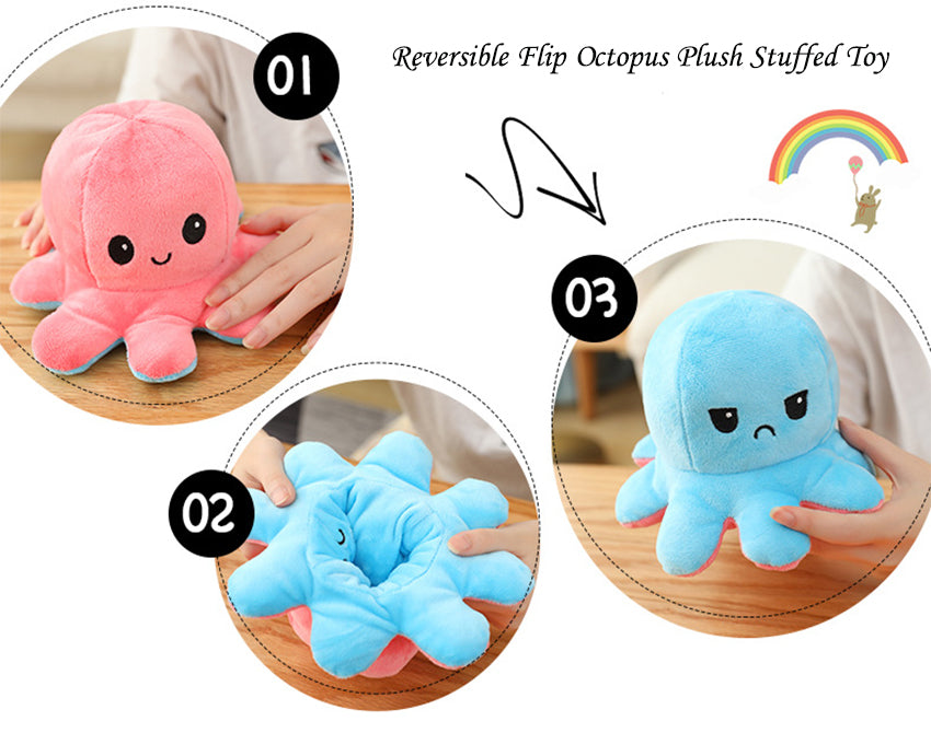 Reversible Octopus Plush Toy – Double-Sided Flip Stuffed Animal, Cute & Soft Mood Doll