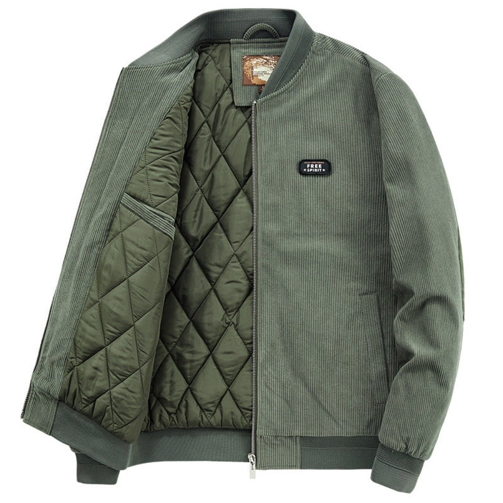 Winter Jacket – Round Collar with Elbow Patches & Zip-Up Design